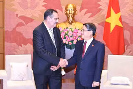 越南国会副主席阮德海和阿尔及利亚—越南议员友好小组主席萨利赫·达加尔。图自越通社