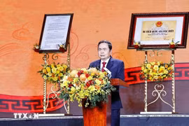 越南国会主席陈青敏发表讲话。图自越通社