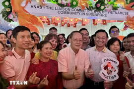 新加坡人力部长陈诗龙参观越南展位。图自越通社