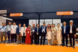 越南工贸部贸易促进局和越南企业代表合影。图自越通社