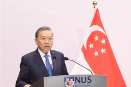 苏林总书记在新加坡李光耀公共政策学院发表政策演讲。图自越通社