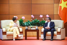 越南政府总理范明政会见联合国贸易和发展会议秘书长丽贝卡·格林斯潘。图自越通社