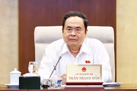 国会主席陈青敏发表讲话。图自越通社