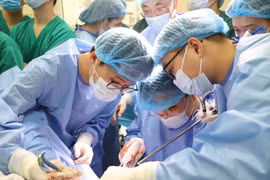 医生们演示妇科癌症治疗中经阴道自然腔道经腔内镜手术。K医院供图