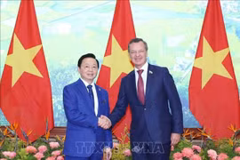 越南政府副总理陈红河会见俄罗斯联邦委员会第一副主席安德烈·亚茨金。图自越通社