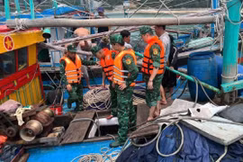 越方边防部队及时营救在海上遇险的外国船员和渔民。图自越通社