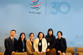 出席世界贸易组织原产地规则委员会例行会议的越南代表团。图自tapchicongthuong.vn