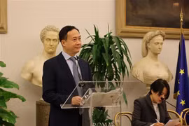 越南驻意大利大使杨海兴在会上发表讲话。图自越通社
