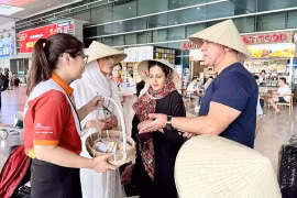 胡志明市迎接乘坐首班伊朗飞往越南包机的游客。图自越通社