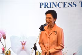 日式国际花道协会名誉会长高圆宫公主发表讲话。图自越通社
