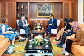 双方召开东盟高官会越南代表团团长和东盟高官会英国代表团团长的会议。图自越南外交部
