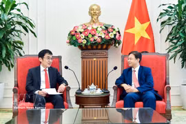 越南外交部副部长吴黎文会见东盟与东亚经济研究院（ERIA）院长渡边哲也。图自越通社
