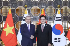 越共中央总书记苏林会见韩国国会议长禹元植。图自越通社