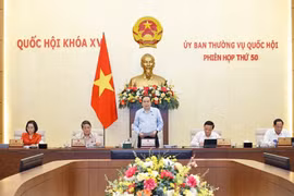 国会主席陈青敏在国会常务委员会第五十次会议上发表讲话。图自越通社