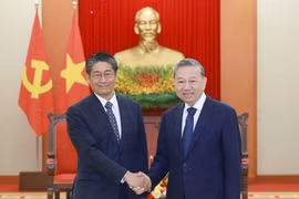 越共中央总书记苏林会见日本驻越大使伊藤直树。图自越通社