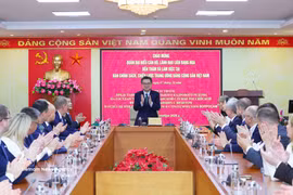 越共中央政治局委员、中央书记处书记、中央政策与战略部部长阮青毅在河内与俄罗斯联邦干部、领导人代表团举行工作会谈。图自越通社