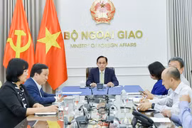 越共中央政治局委员、外交部长黎怀忠与墨西哥联邦外交部长罗伯托·贝拉斯科·阿尔瓦雷斯通电话。图自越南外交部