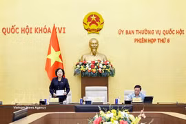 国会副主席阮氏红发表讲话。图自越通社