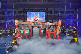 首届胡志明市国际传统武术比赛开幕式。图自越通社