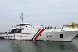 搭载84名军官和船员的菲律宾海岸警卫队“加布里埃拉·思朗”（BRP Gabriela Silang）号海警船已靠泊岘港仙沙港。图自越通社