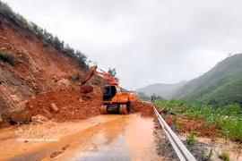 8月23日，广宁省当局紧急清理淤泥和瓦砾，疏通道路恢复畅通，帮助人们在洪水退去后迅速恢复生活。图自越通社