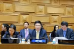 越南政府副总理兼外长范平明​与阿根廷外长苏珊娜·梅布尔·马尔科拉亲切握手（图片来源：越通社）
