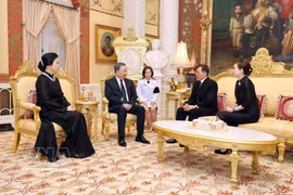 附图：越共中央总书记、国家主席苏林及夫人吴芳璃会见泰国国王玛哈·哇集拉隆功与王后。图自越通社