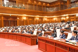 老挝第十届国会第一次会议现场。图自越通社