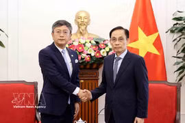 越南外交部部长黎怀忠会见印度驻越南大使哲灵·W·夏尔巴。图自越通社