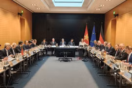 越南建设部工作代表团与德国相关主管机关及企业举行工作会议。图：越通社发