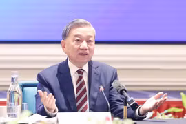 2025年3月13日，越共中央总书记苏林在越南-新加坡企业座谈会上发表讲话。图自越通社