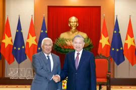 越共中央总书记、国家主席苏林会见欧洲理事会主席安东尼奥·科斯塔（2026年1月）。图自越通社
