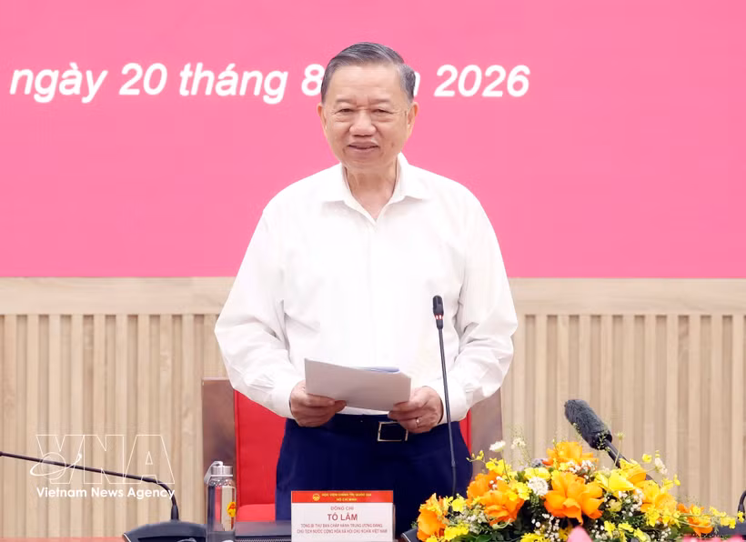 越共中央总书记、国家主席苏林讲话。图自越通社