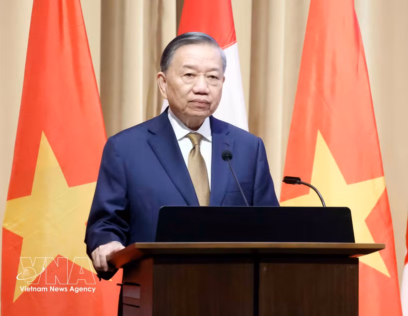 越共中央总书记、国家主席苏林发表政策演讲。图自越通社