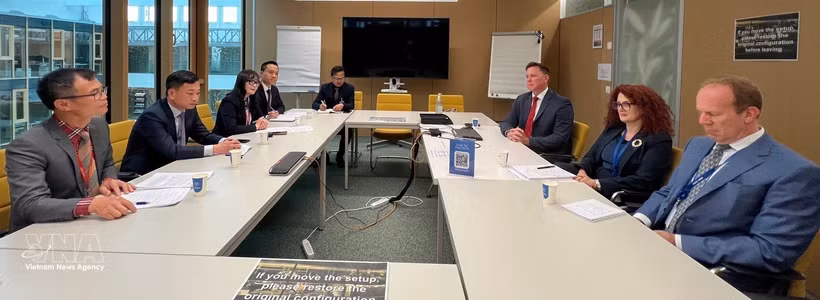越南公安部工作代表团与世界知识产权组织（WIPO）咨询委员会举行工作会谈。图自越通社