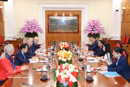 越共中央书记处常务书记陈锦秀会见匈牙利工人党代表团。图自越通社