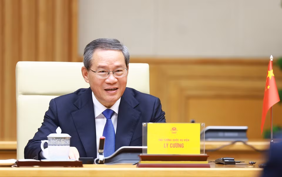 中国国务院总理李强在会谈上发表讲话。图自越通社