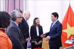 越南国家主席梁强会见了哥伦比亚大学韦瑟黑德东亚研究所和越南学项目的领导。图自越通社
