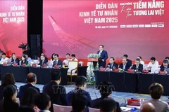 越南政府总理范明政在2025年越南民营经济论坛高级对话会上发表讲话。图自越通社