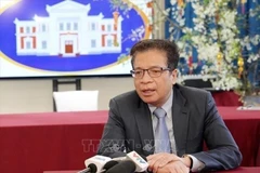 越南驻俄罗斯大使邓明魁接受记者的采访。图自越通社
