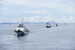 越南海警第4区司令部举行战术演习。图自越通社