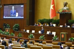 教育与培训部部长阮金山回答质询。图自越通社
