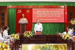 越南国会主席陈青敏发表讲话。图自越通社