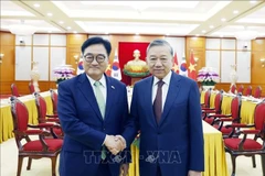 越共中央总书记苏林会见韩国国会议长禹元植。图自越通社