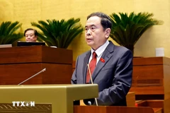 国会主席陈青敏发表讲话。图自越通社