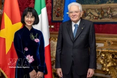 越南驻意大利共和国特命全权大使阮方英向意大利总统塞尔焦·马塔雷拉递交了国书。图自越通社