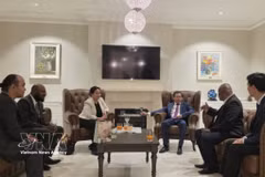 越南驻澳大利亚大使范雄心会见了瑙鲁驻澳大利亚高级专员卡米拉·所罗门。图自越通社
