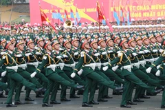 各武装力量在同奈省参加国家统一50周年纪念典礼合练彩排