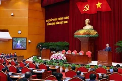 越共十三届十二中全会现场。图自越通社