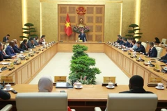 越南政府副总理陈红河会见出席“一乡一品”（OCOP）模式高级别跨区域论坛的各国农业部长和高级官员。图自越通社